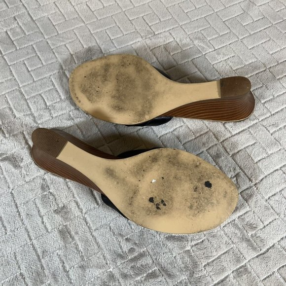 Parade Womens 7 Sandal Wedge Heels Black Leather Slip On with Silver Tone Detail - Picture 8 of 9